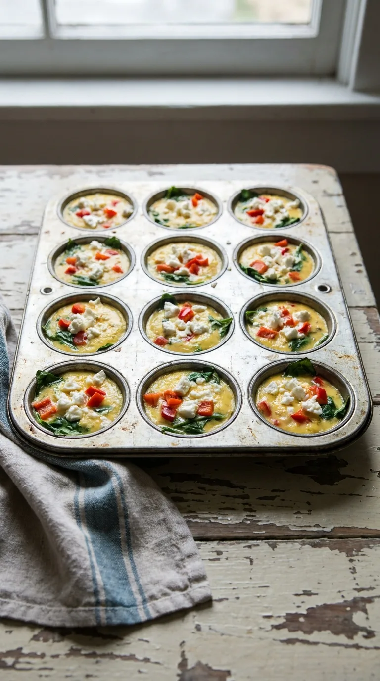 Breakfast Muffins with Eggs: Savoury Red Pepper and Feta Cups – step 6: Combine and bake