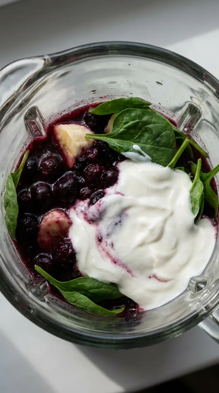 Spinach Fruit Smoothie: Healthy Green Drink – step 3: Mix in greens
