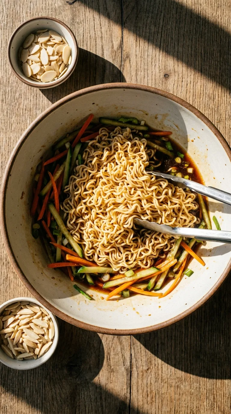 Ramen Noodle Salad: Asian Vegetable and Nut Crunch – step 6: Fold in noodles