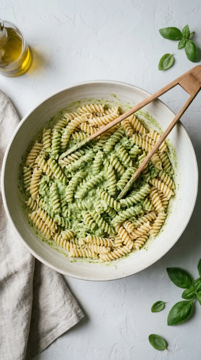 Pesto Pasta Salad: Italian Basil and Mozzarella Salad – step 5: Coat the pasta