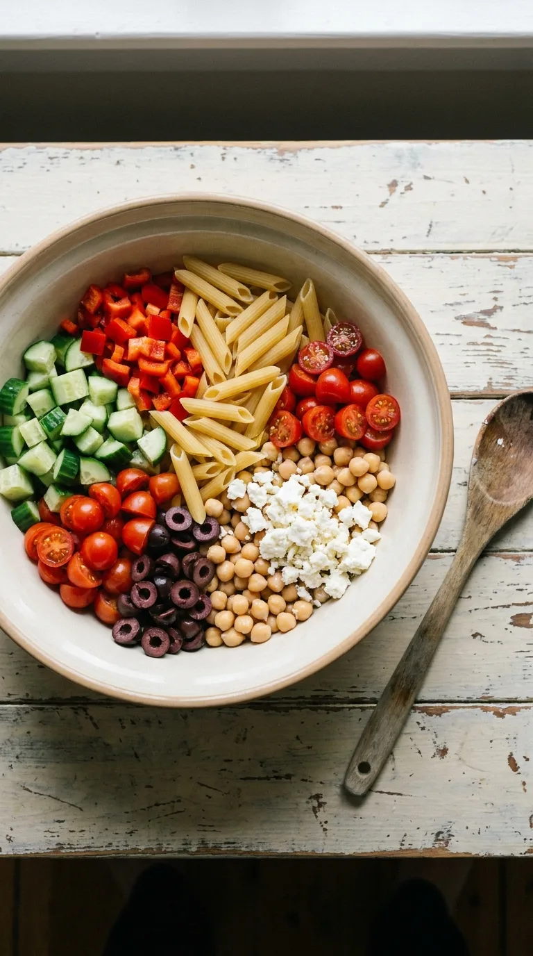 Pasta Salad with Yogurt Dressing: Mediterranean Pasta Salad – step 5: Assemble the salad