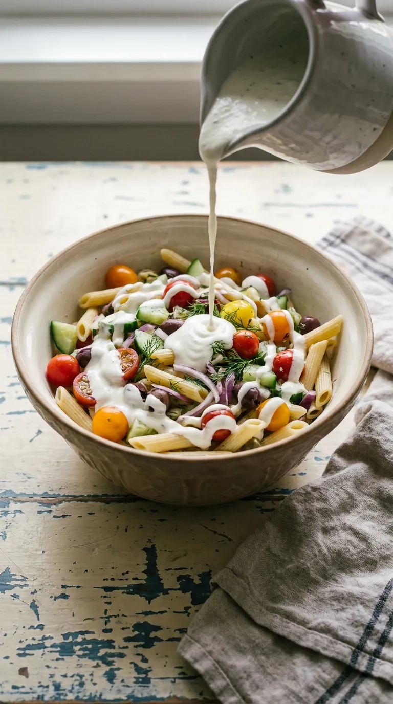 Pasta Salad with Yogurt Dressing: Mediterranean Pasta Salad – step 6: Toss and coat