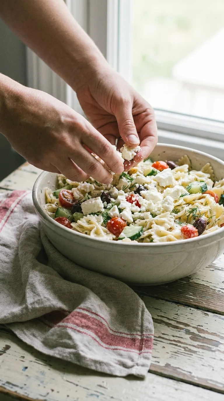 Chicken Pasta Salad: Easy Halal Pasta Bowl – step 6: Add the feta