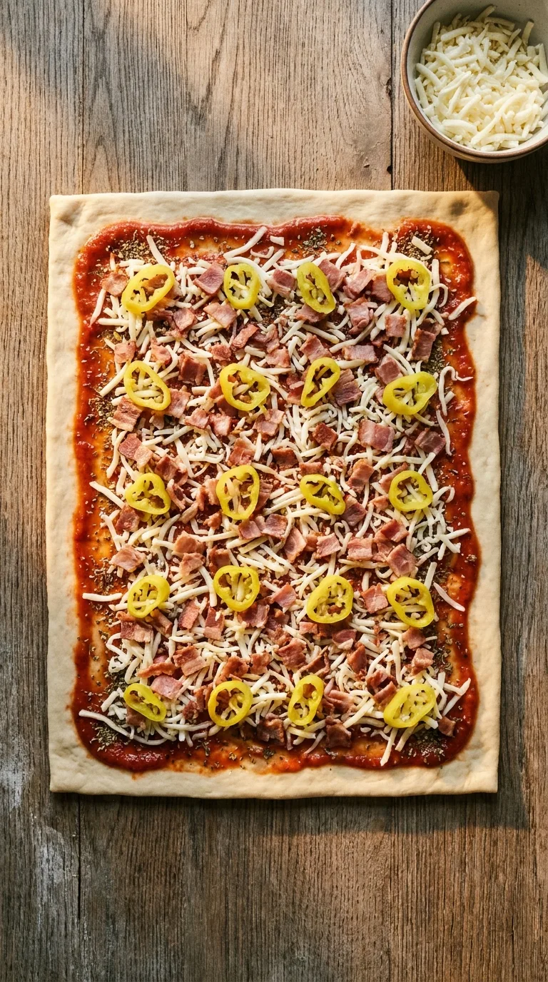 Stromboli: Cheesy Pizza Stromboli Rolls – step 2: Layer the filling