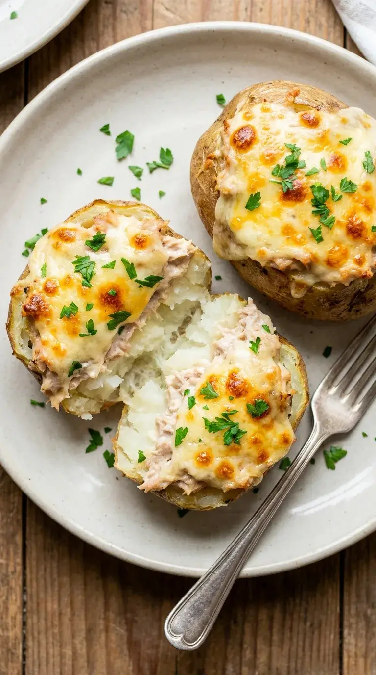 Halal Tuna Melt Jacket Potato: Baked Potato with Tuna and Cheese