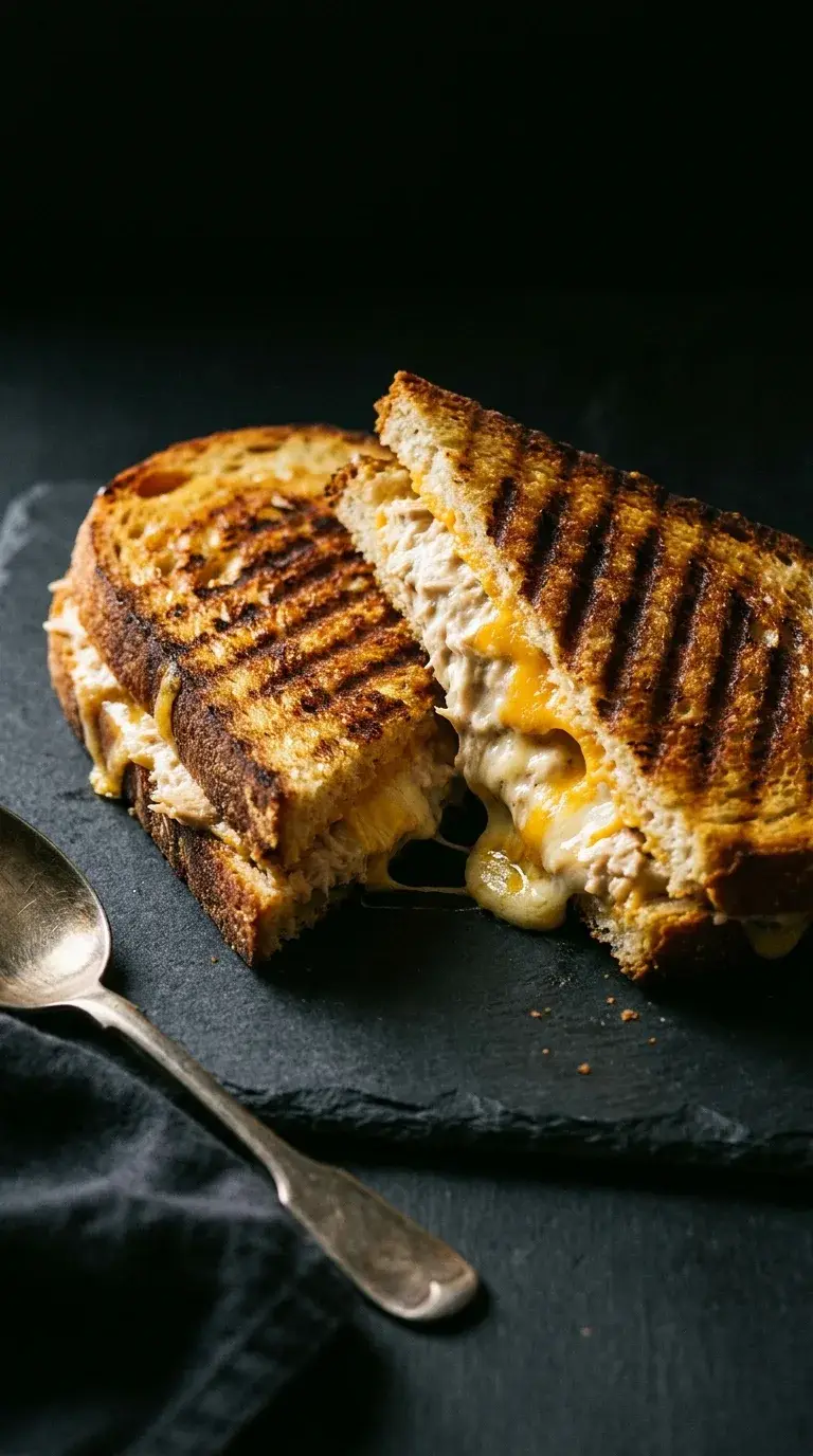 Tuna Melt Panini: Pressed Sourdough with Cheddar