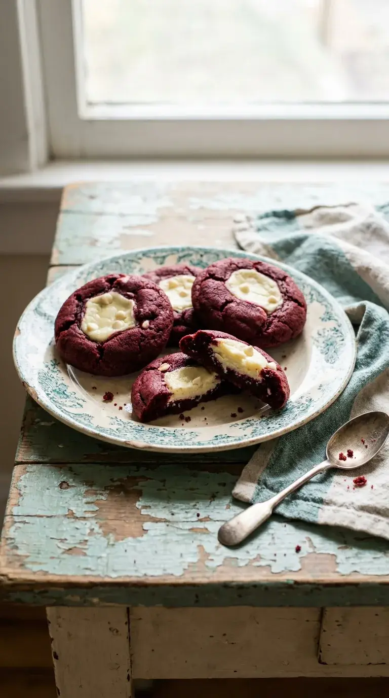 Red Velvet Cheesecake Cookies: Cocoa Biscuits with Cream Cheese