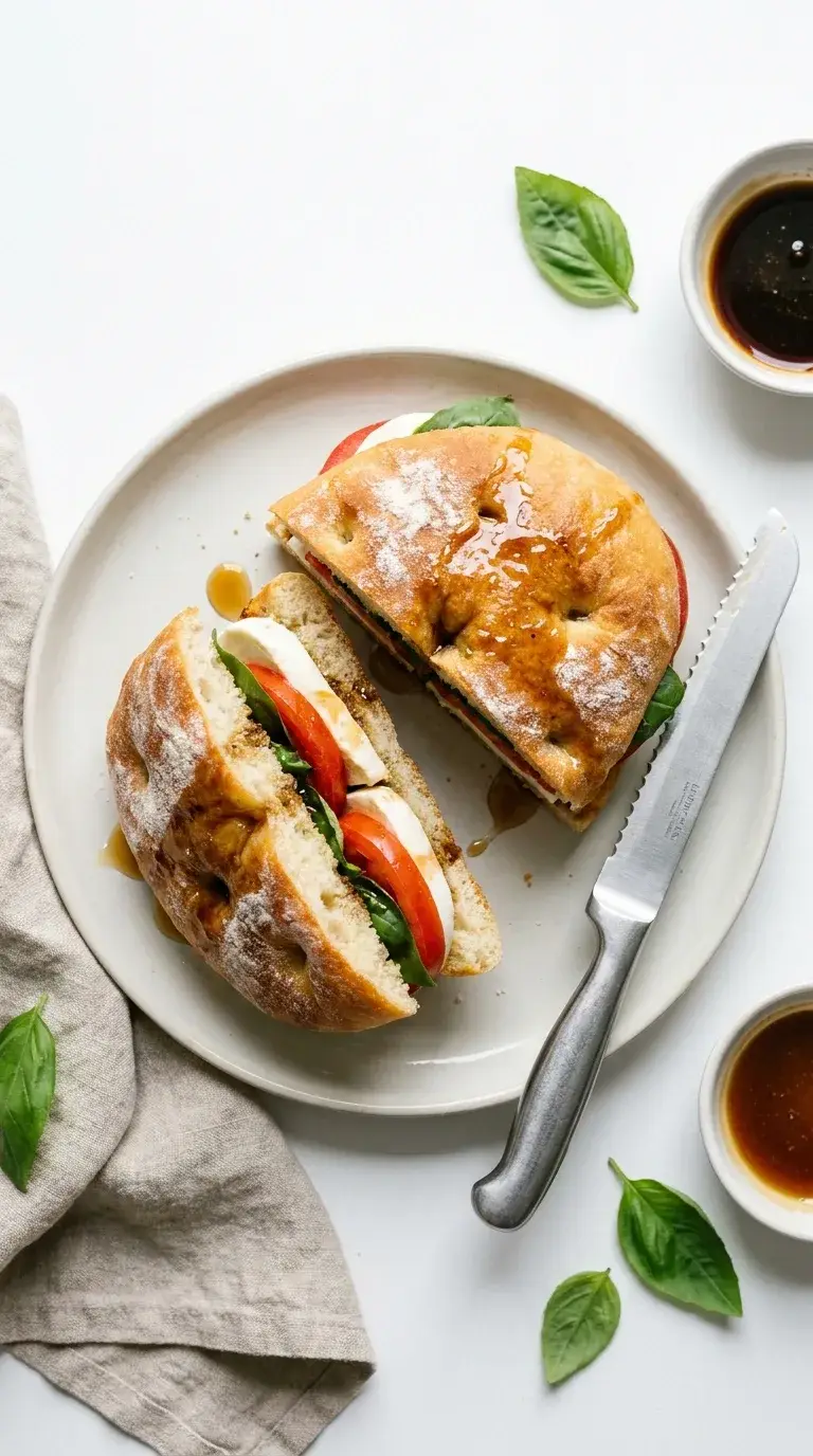 Caprese Sandwich on Focaccia: Italian Mozzarella and Tomato Toast