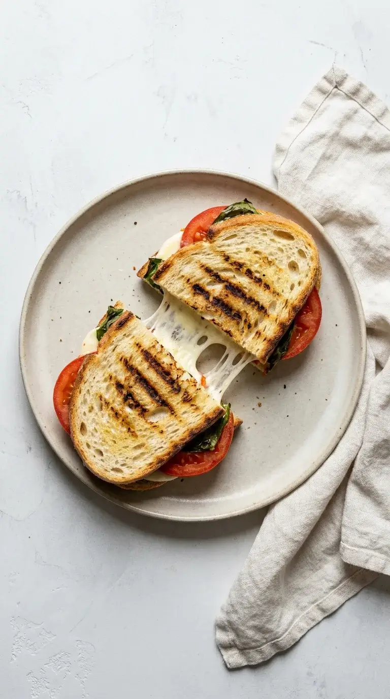 Caprese Sandwich Panini: Pressed Italian Mozzarella Toast