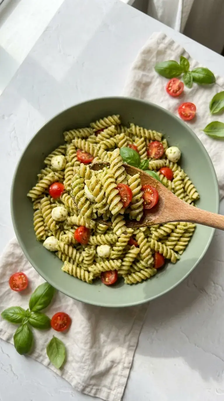 Pesto Pasta Salad: Italian Basil and Mozzarella Salad