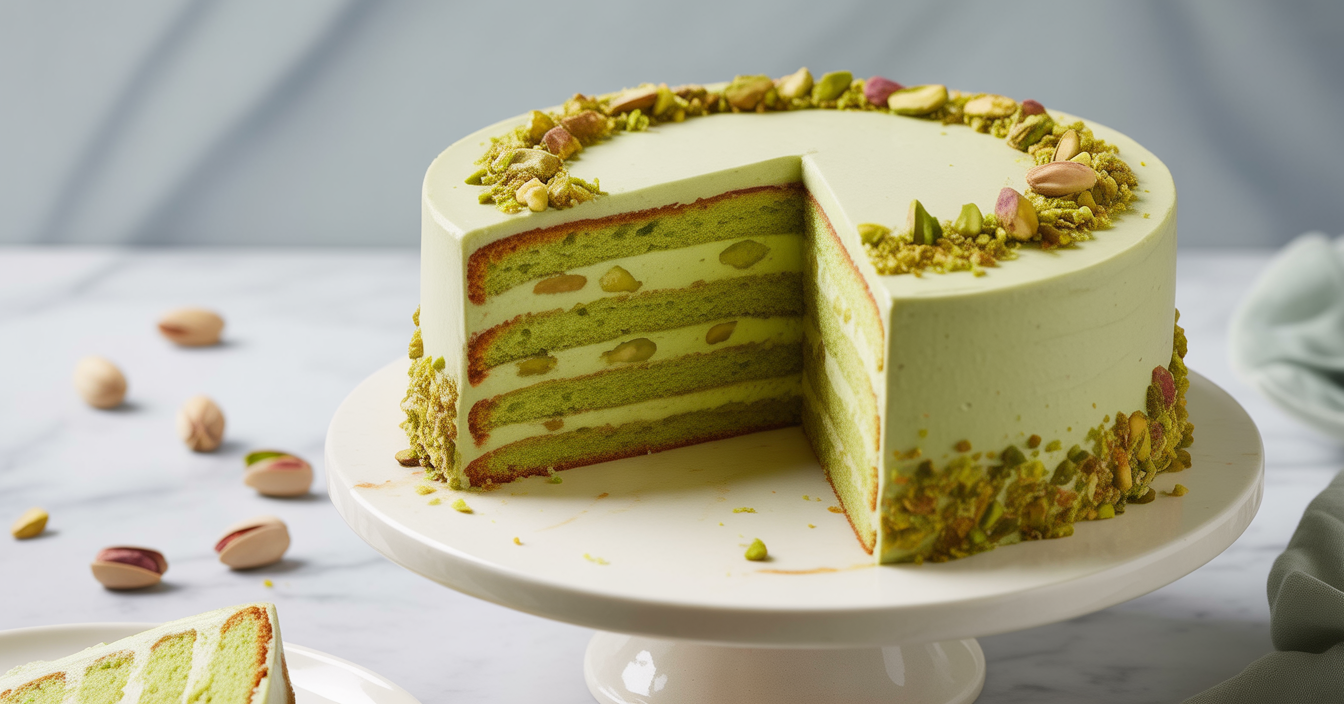 Sourdough Pistachio Cake with Honey Cream Cheese Frosting